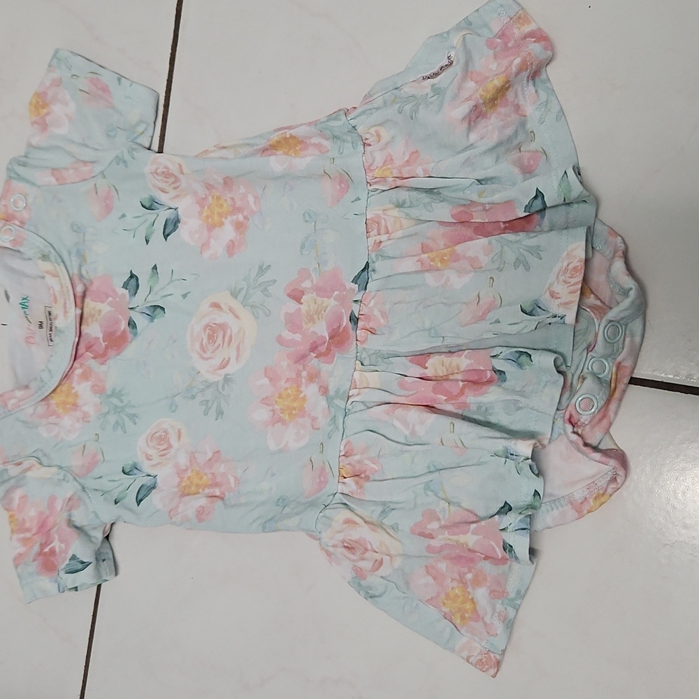 Gigi and Max blue floral skirted onesie 9m